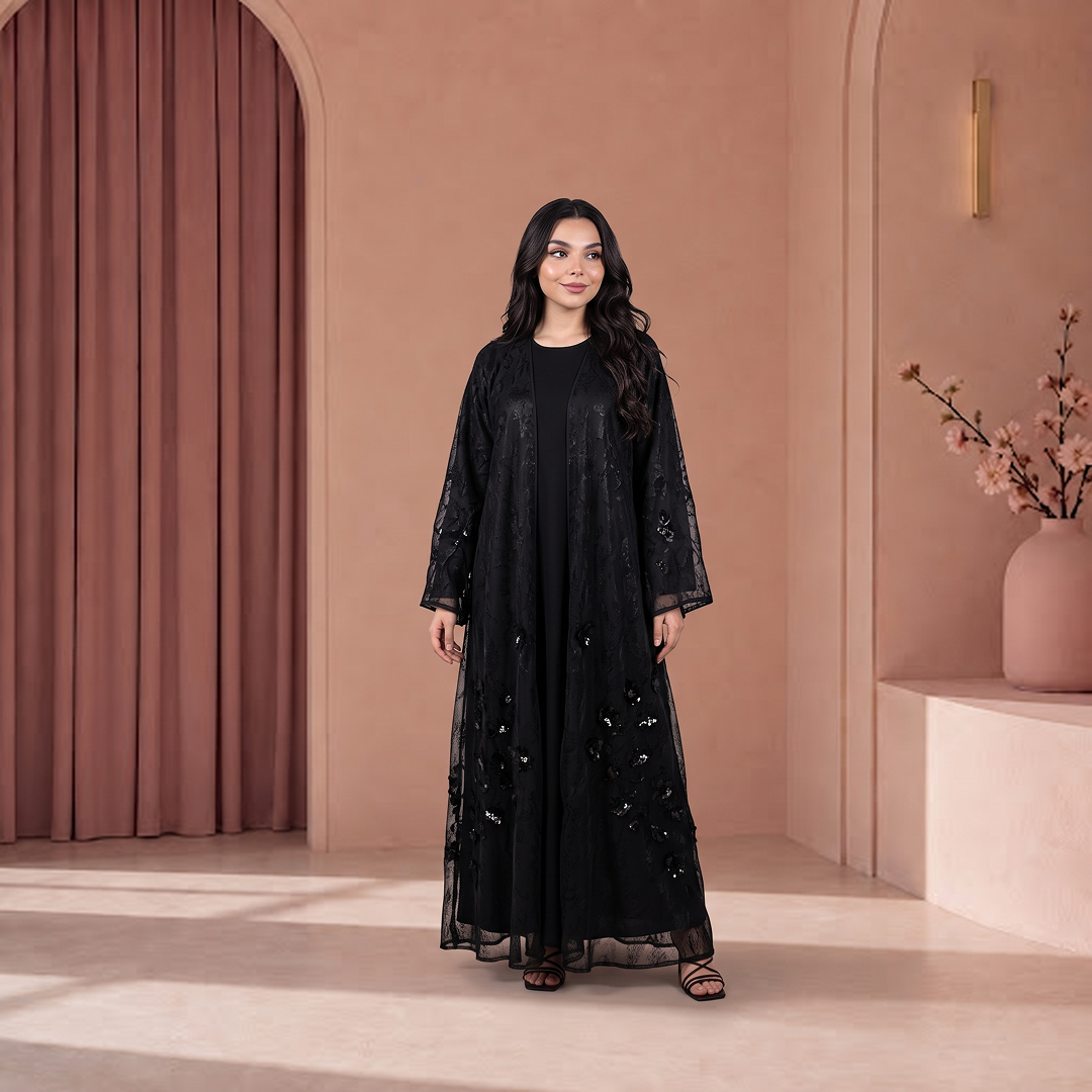 ‎ عباية نسائية شيفون بلون أسود